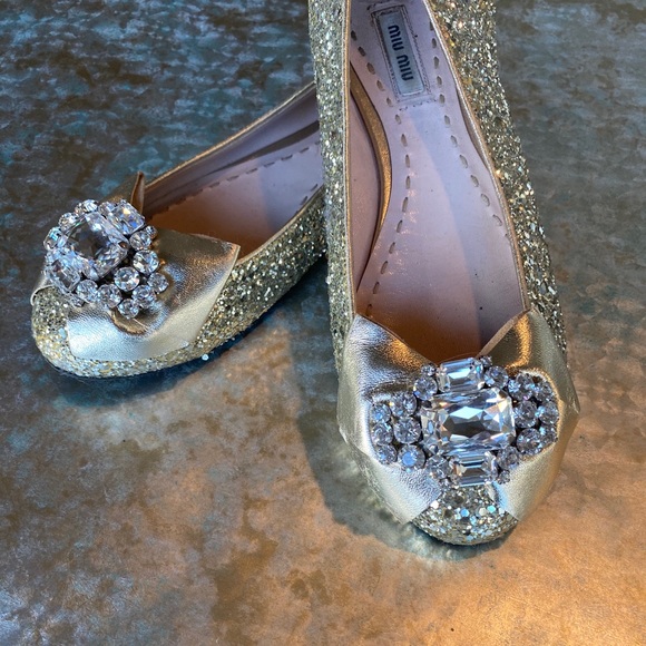 Miu Miu gold sparkle ballerinas size 37.5 - Picture 2 of 6